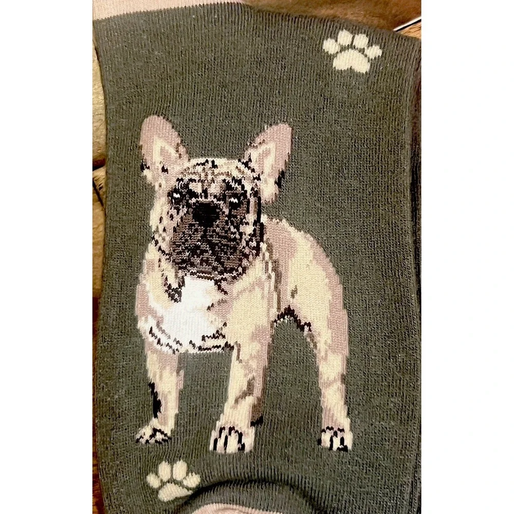 Eas Pets French Bulldog Crew Socks NWT One Size Green Novelty Dog Lover